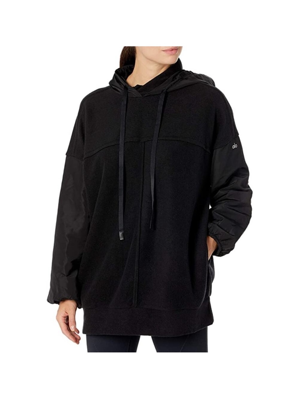 ALO Yoga Women's Black Oversized Mixed Media Hoodie Pullover Small